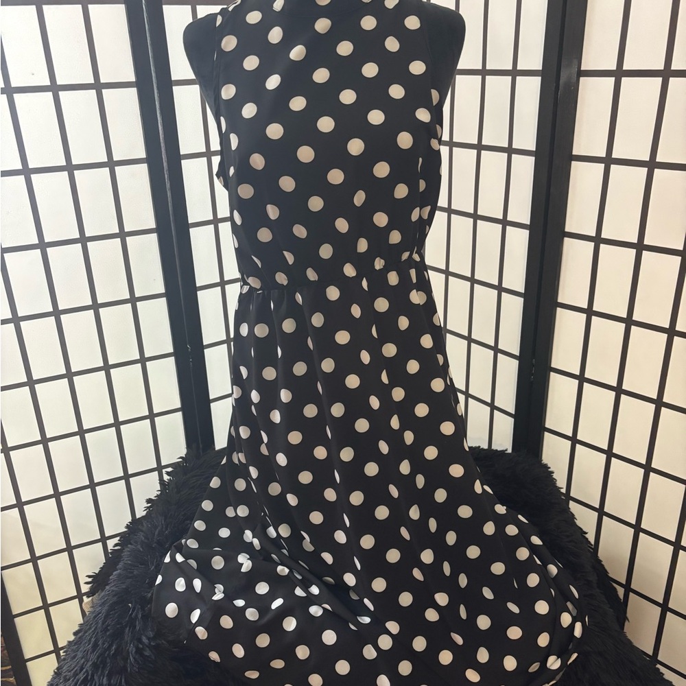Classic Black and White Polka Dot Sleeveless Dress
